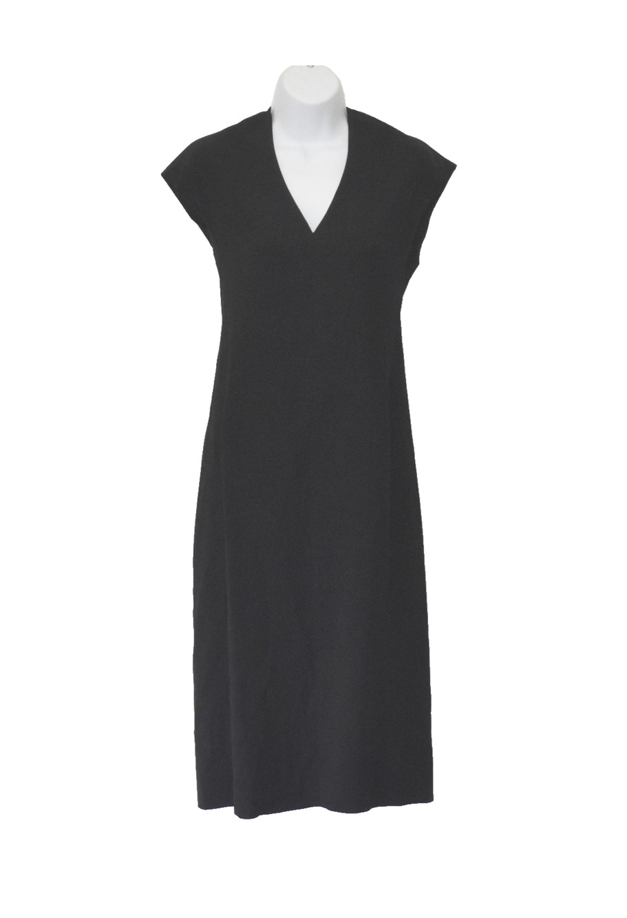 B5 NWT VINCE Classic Black Cap Sleeve V Neck Midi Dress Size 0 $345